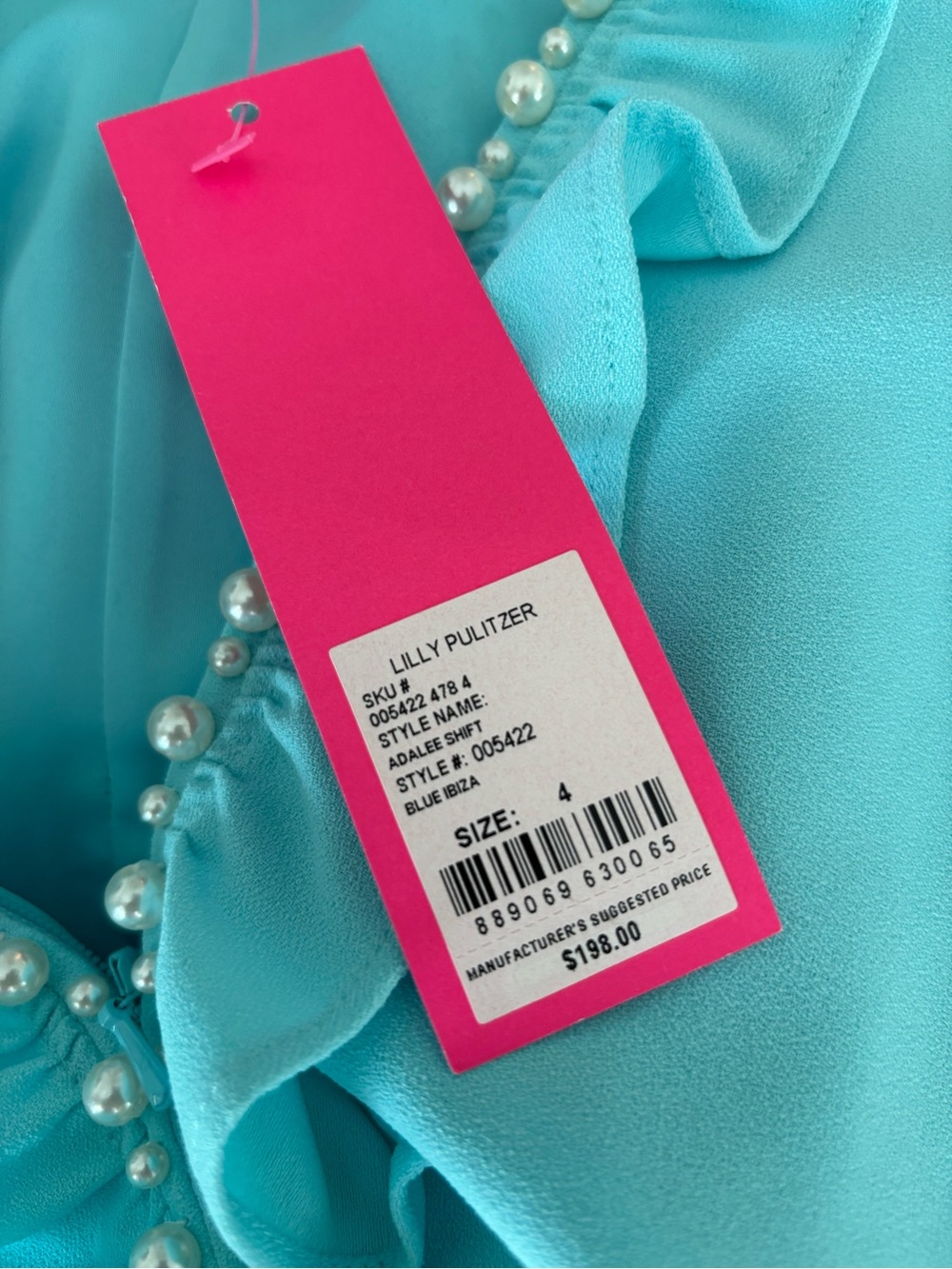 Lilly Pulitzer Adalee Shift Aqua Ruffled Pearl-Trim Shift Dress size 4 NWT - Picture 5 of 9